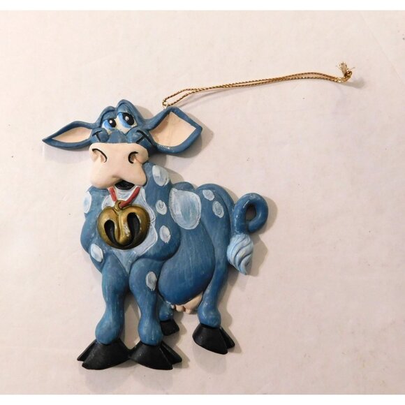 Vintage Blue Cow Christmas Ornament Holiday Hanging Decoration Seasonal Funny - Picture 3 of 4